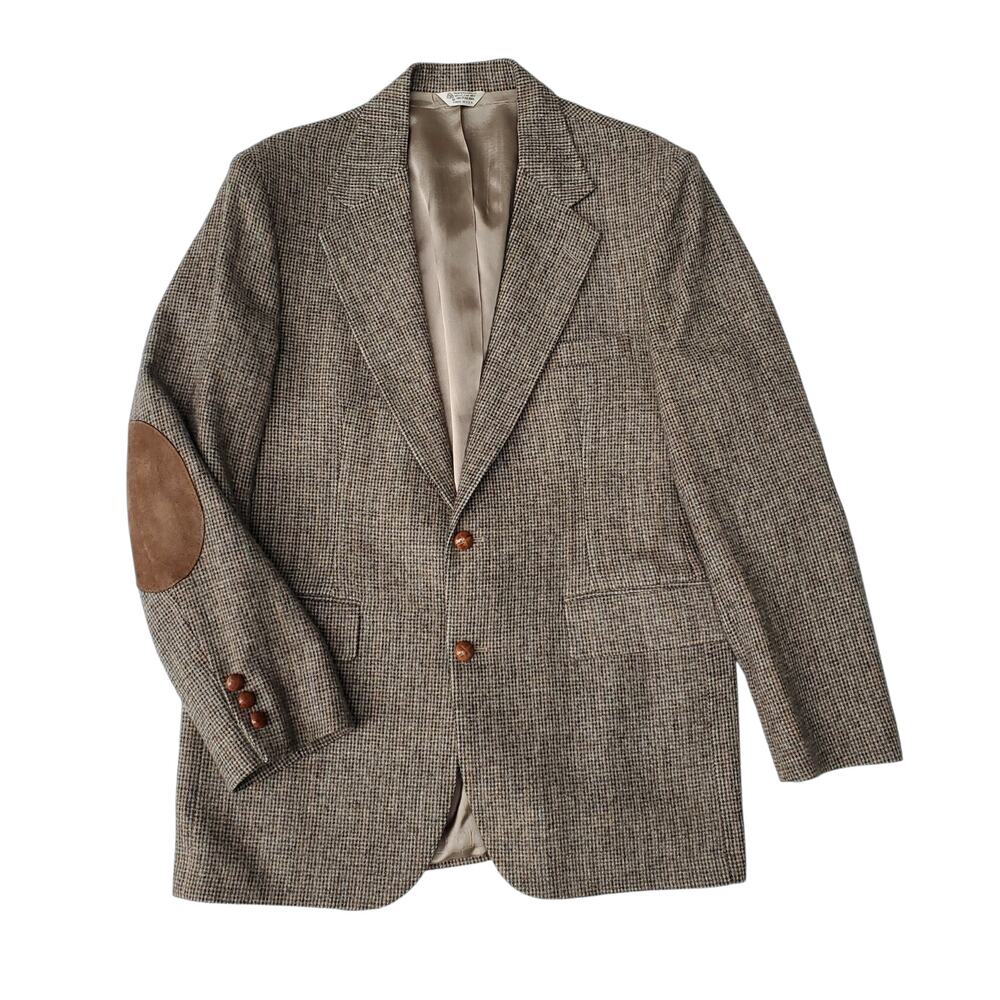 Vintage Tweed Sport Coat Ivy Prep Elbow Patch Country Academia Blazer Jacket 40R